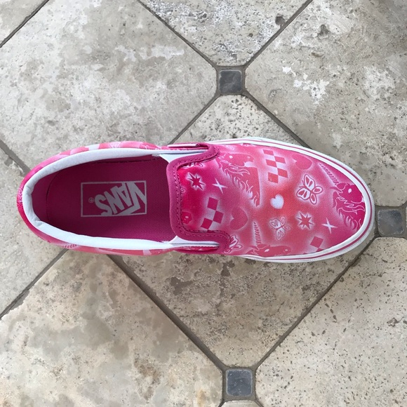 VANS Pink White Tie-Dye Slip-On Slide Tennis Shoes (Unisex) - Picture 3 of 10